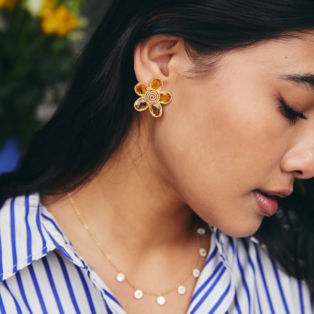 Florence Citrine Flower Earrings - Image 2