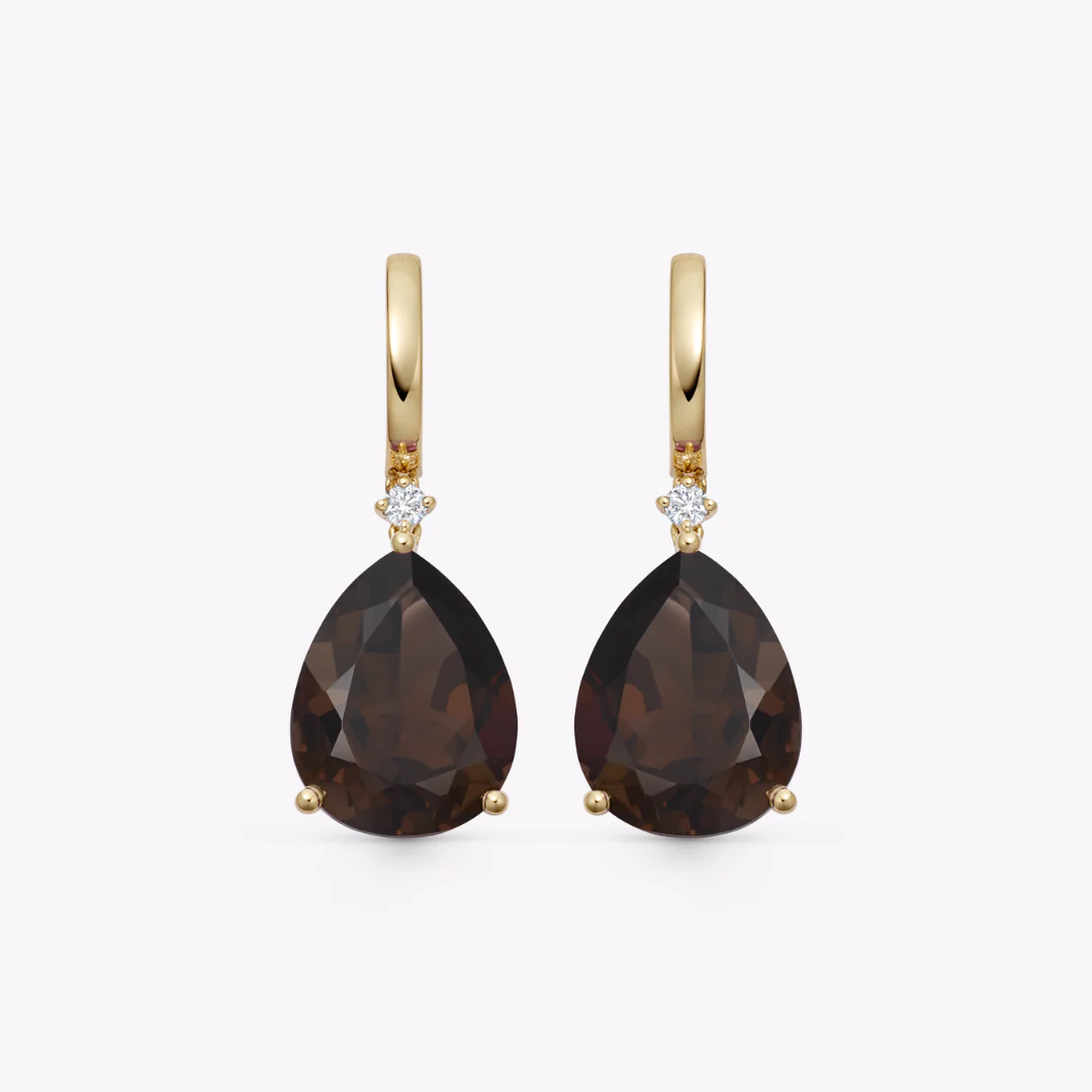 Kiki Classics Pear Drop Smoky Quartz and Diamond Earrings