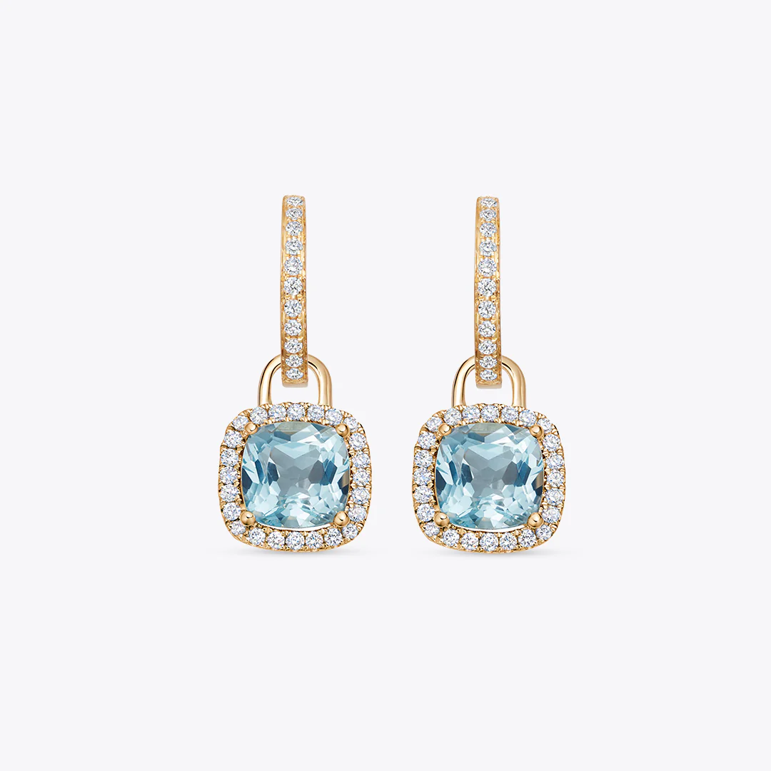 Kiki Cushion Mini Blue Topaz and Diamond Detachable Earrings