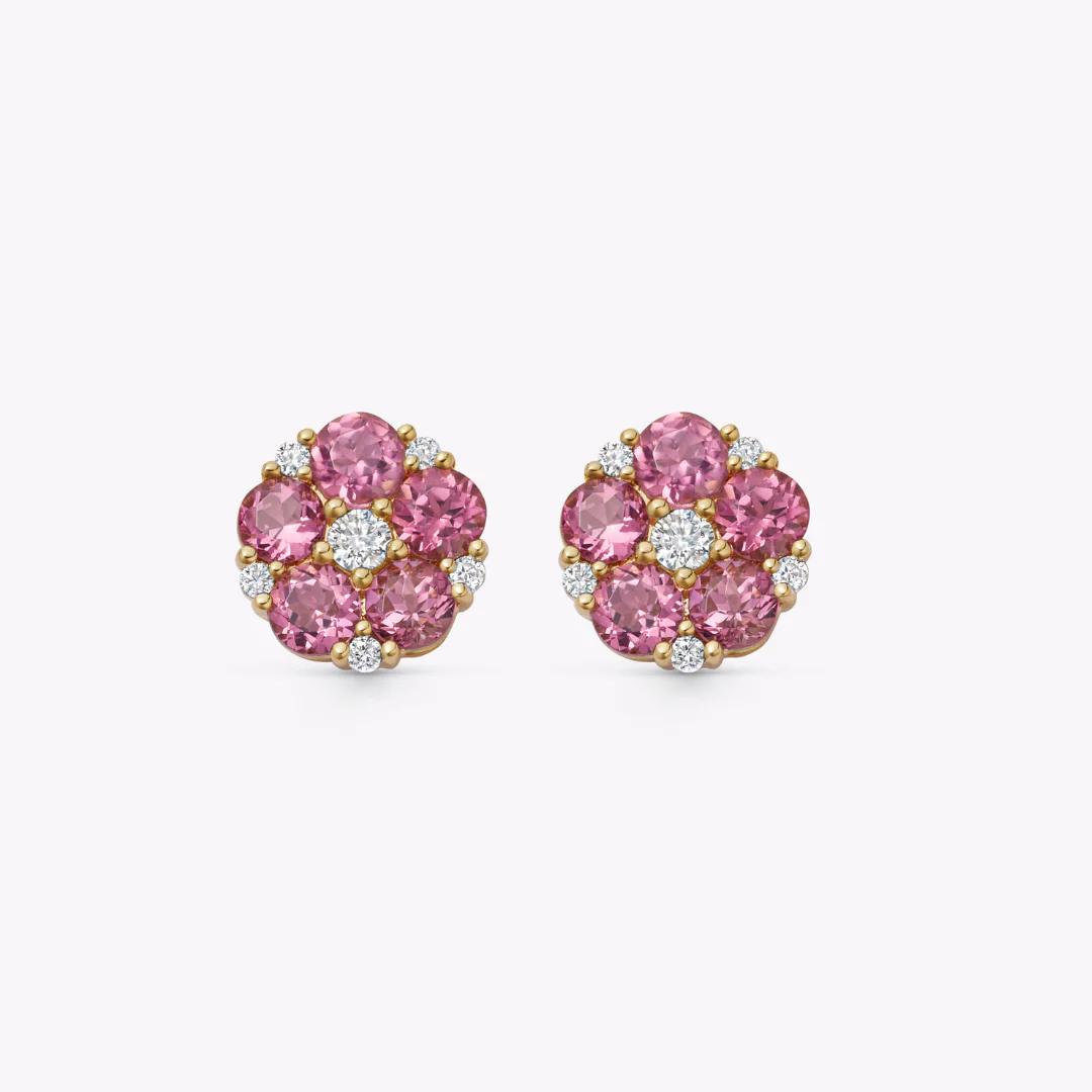 Petals Pink Tourmaline and Diamond Stud Earrings