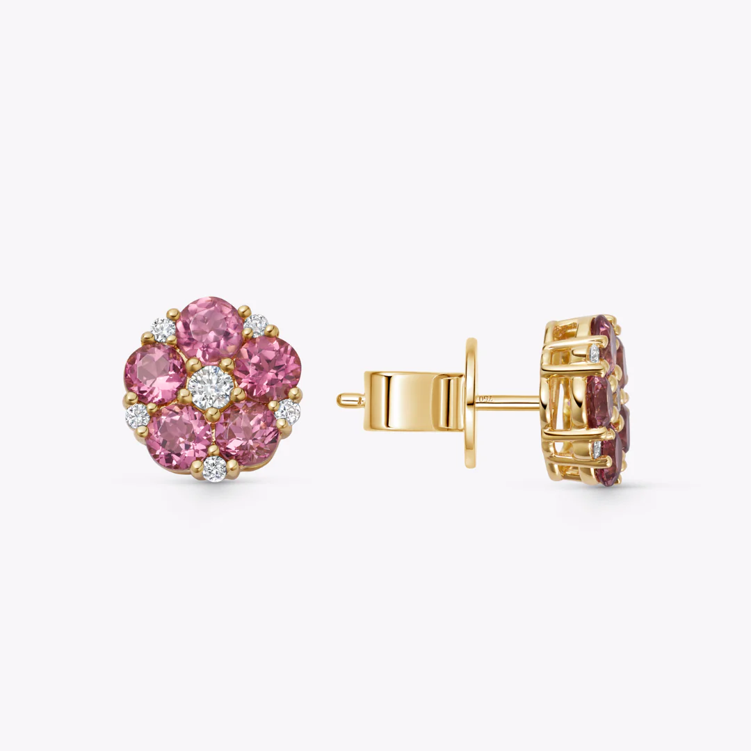 Petals Pink Tourmaline and Diamond Stud Earrings - Image 2