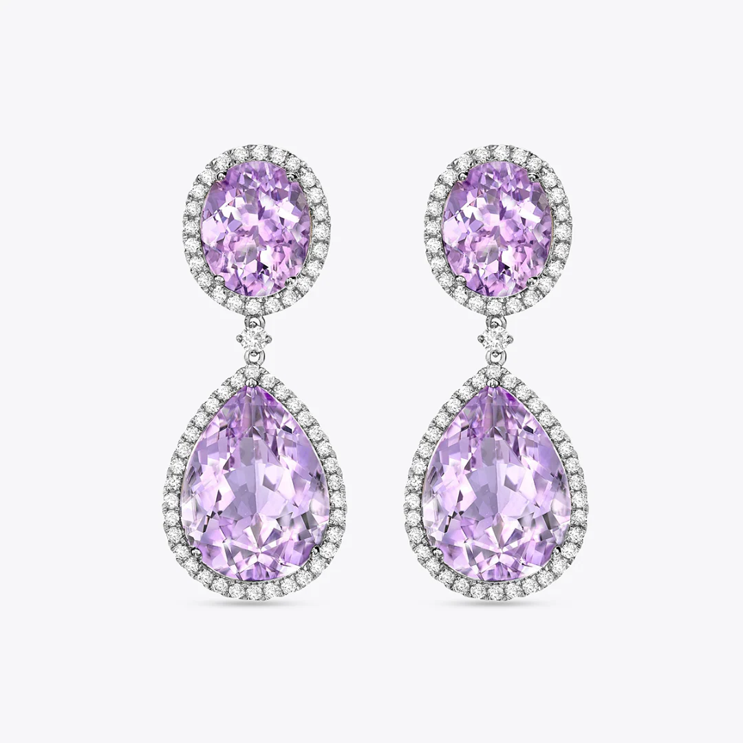 Signatures Pear and Oval Lavender Amethyst And Diamond Earrings