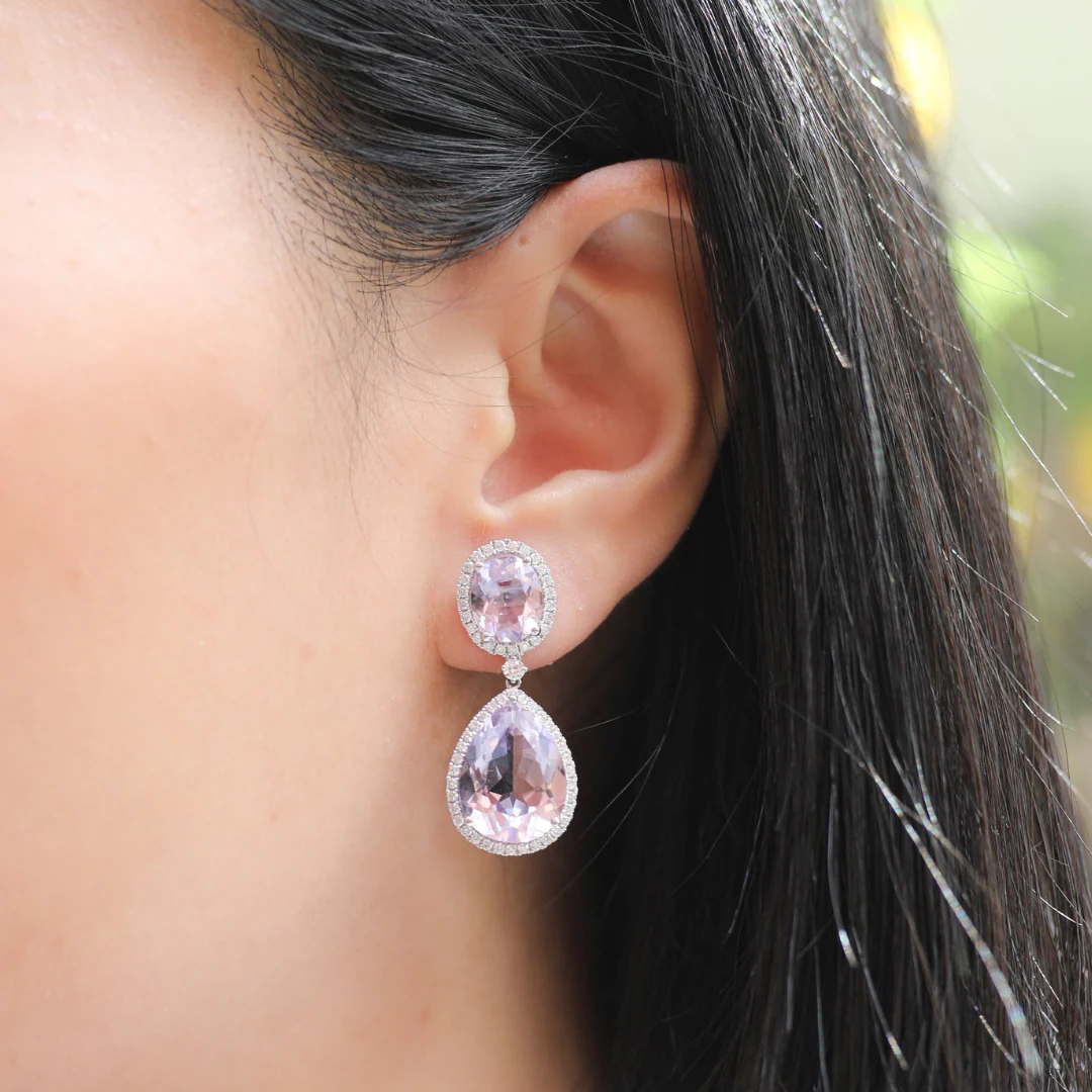 Signatures Pear and Oval Lavender Amethyst And Diamond Earrings - Image 2
